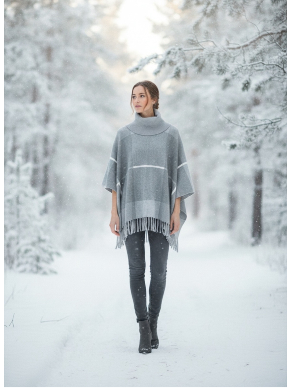 House of Harlow 1960 Fringe Windowpane Plaid Poncho Cape Size OS (~38” PTP)